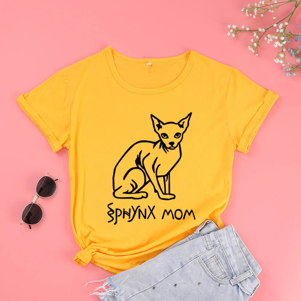 

Sphynx Mom Cat Mama Tshirt Mother Plus Size Letters Women T-shirts 90s Cotton O Neck Kawaii Shirt Short Sleeve Top Tees Girls