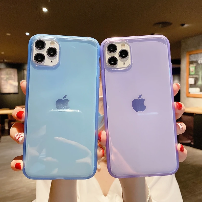 Sugar Purple Color Transparent Phone Case For Etui Iphone 12 11 Pro Max Se X Xr Xs Max 6 7 8 Plus Soft Tpu Back Case Coque Fitted Cases Aliexpress