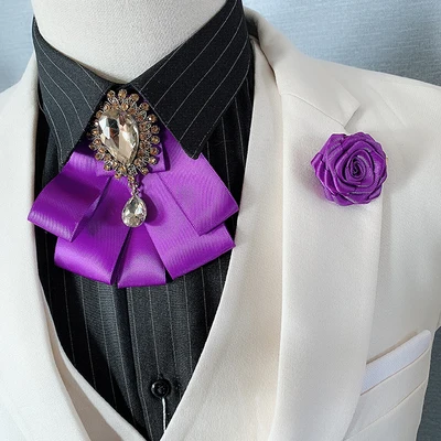 Free Shipping New male fashion Men's Wedding Groom Party Hosts Flower Collar flower Bow Tie pocket towel set 2 PCS SET - Цвет: set 25
