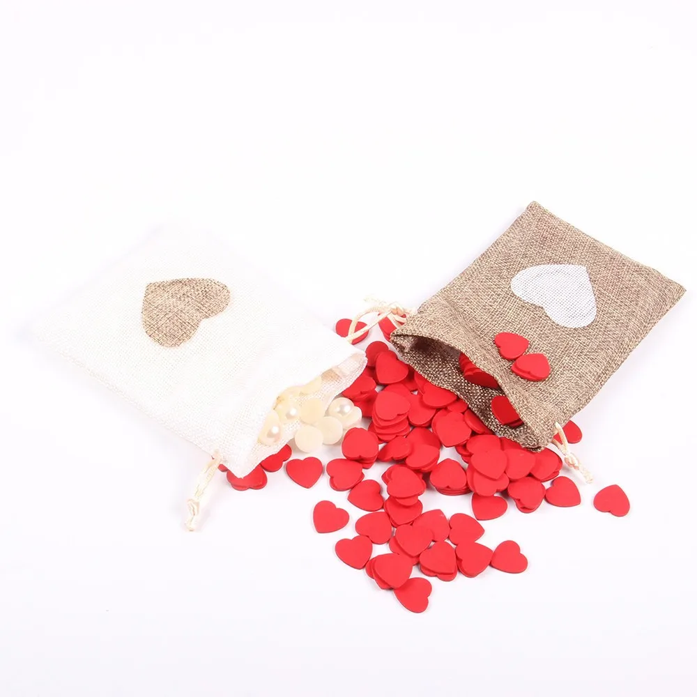 10 шт./компл. Hessian Love Heart мешковина подарок сумка Свадебные сувениры в деревенском стиле конфеты мешковины мешок на завязках мешок зеленый Рождественский мешок