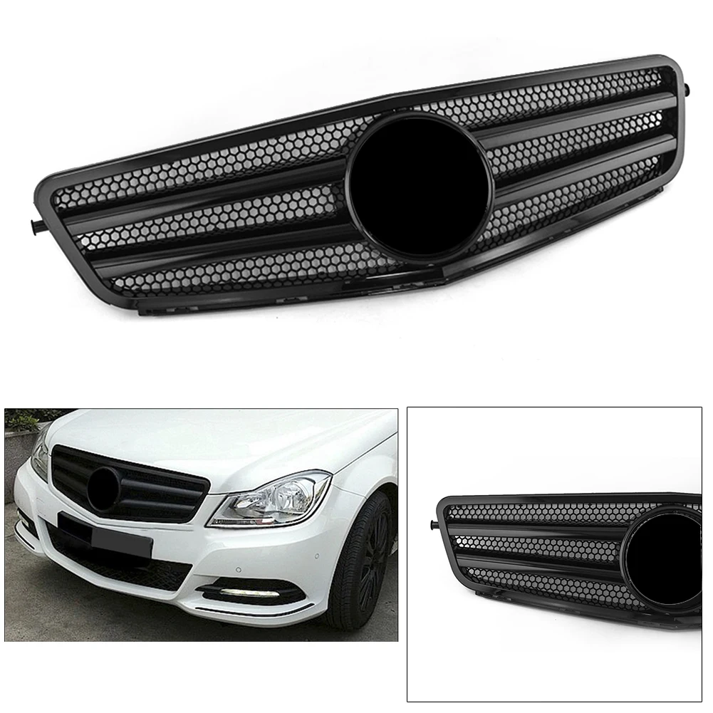 

Auto Car Front Grill AMG Upper Grille For Mercedes-Benz W204 C-CLASS C63 C250 C300 C200 C350 2007-2012 2013 2014 Gloss black ABS