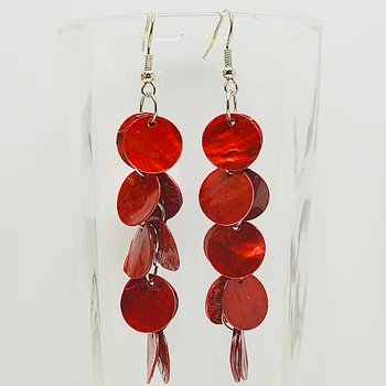 

Red Color Real Shell Coin Earrings For Women 8cm Long Shell Jewelry 925 Silver Dangle Earring Perfect Birthday Party Wedding Gif