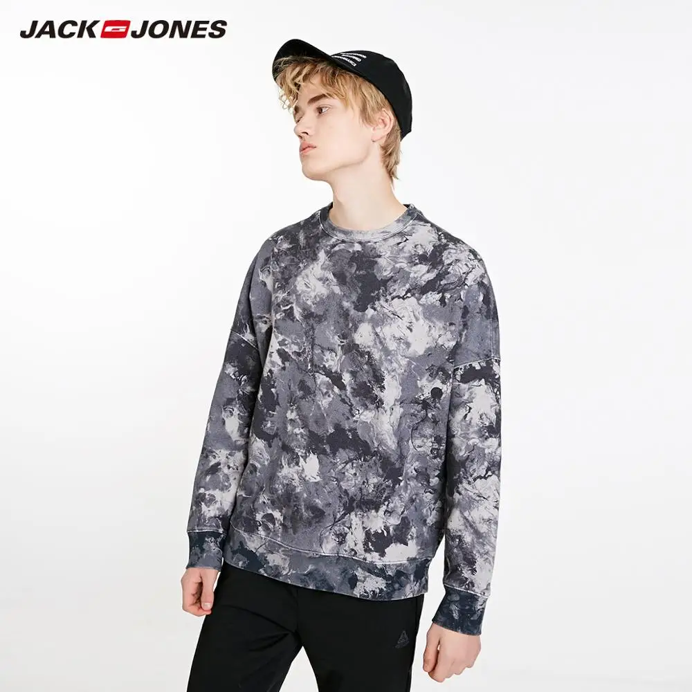 JackJones Мужская свободная толстовка из 100% хлопка с принтом и открытыми плечами