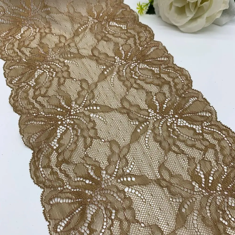 

3y/lot 18cm Elastic Stretch Lace trim Brown Gold For Fall Clothes Skirt Hem Underwear Sewing Craft DIY Apparel Fabrics Lace
