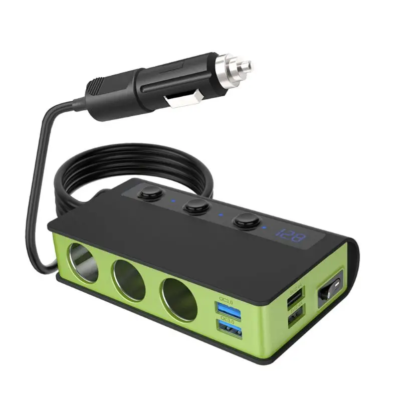 12 V/24 V 3x Разветвитель Прикуривателя QC 3,0 4x USB Зарядное устройство светодиодный вольтметр - Название цвета: Зеленый