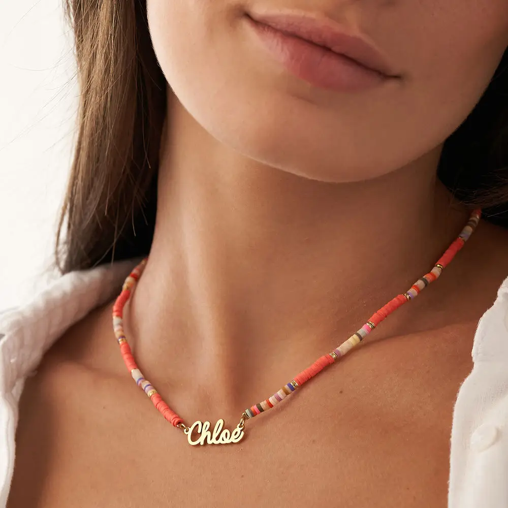 925 Silver Personalize Fimo Beads Name Necklace Rainbow Children Necklace Handmade Necklaces For Clothing Accessories for Women