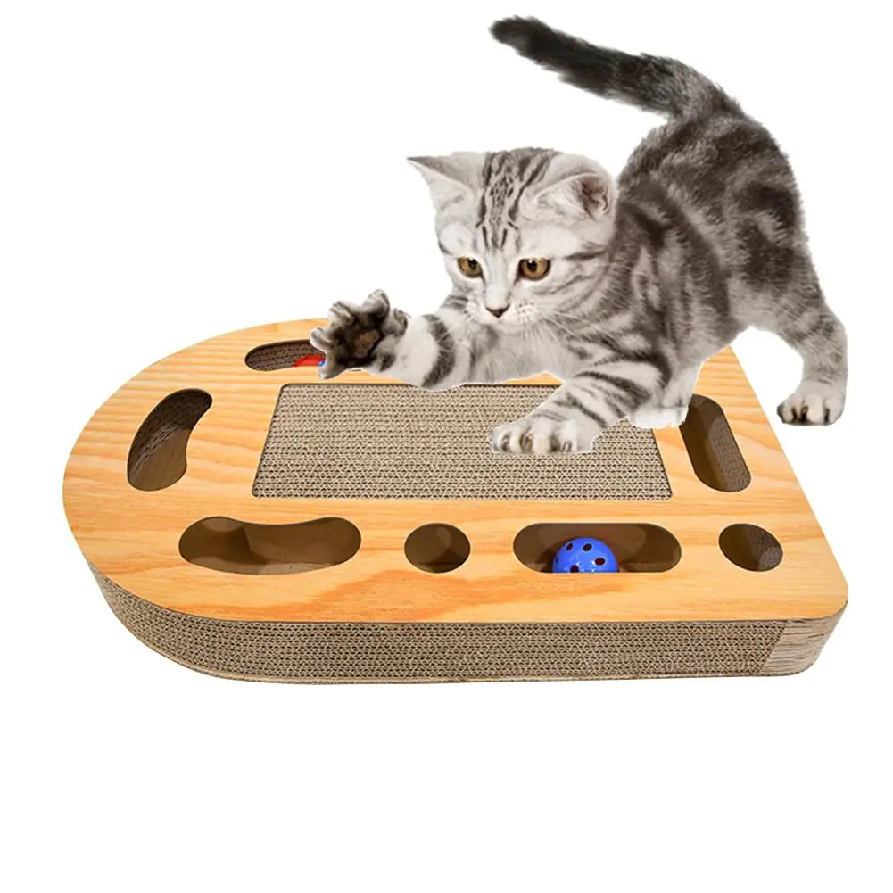 

Corrugated Paper Cat Scratch Board Turntable Teasing Cat Tunnel Toy Bell Ball Puzzle Entertainment Grinding Claws Pet Toy Catnip