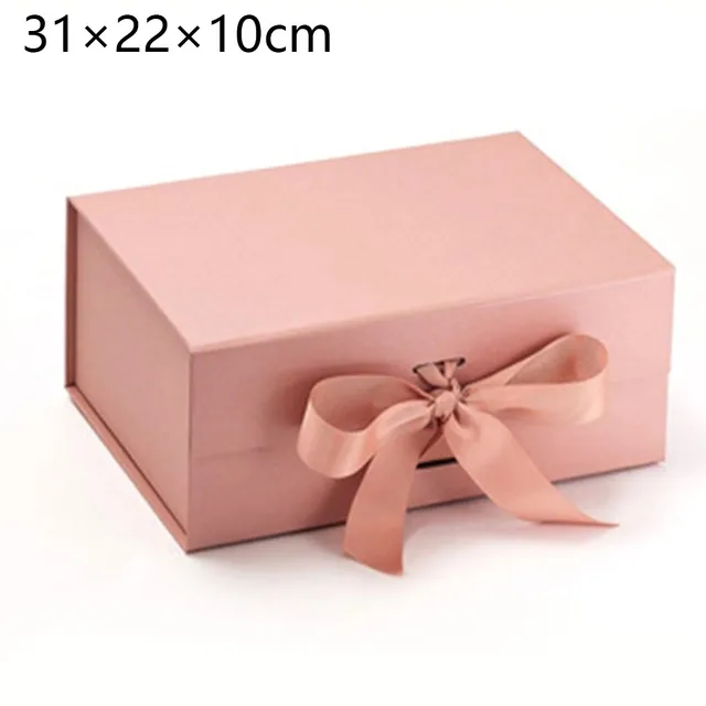 4 Size Gift Box Rigid Thick With Ribbon Magnetic Oversized Packaging Clamshell Folding Colourful Gift Boxes Bags Xmas Storage Pink 31X22X10cm