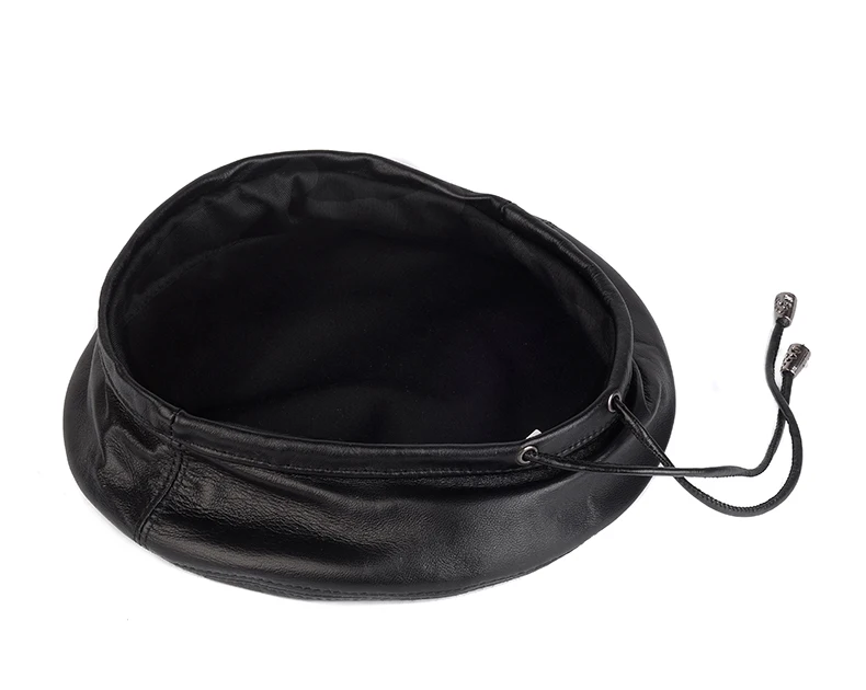 Waliicorners Retro Black 54-59 cm Fitted Painter Hat Genuine Leather Beret Caps 14 描述5