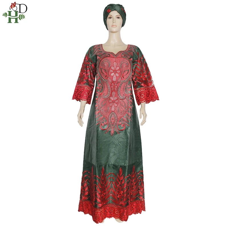 african suit H&D African Dresses For Women Large Sizes Ladies Clothing Bazin Riche Dashiki Embroidery Boubou Nigerian Head tie Wedding Robes Africa Clothing Africa Clothing