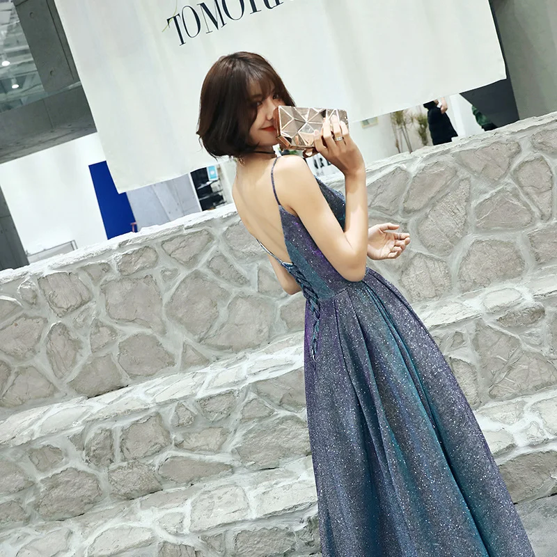 

Royal Blue Evening Dresses ES30133 A-Line V-Neck Sleeveless Spaghetti Straps Evening Gowns Vestido Formal Mujer