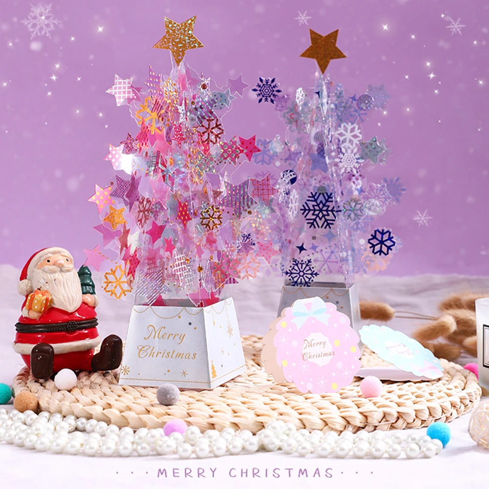 

3D Pop-Up Christmas Tree Card Handmade Paper Greeting Card Sparkling Stars Decorative Merry Xmas Greeting Card Small Present