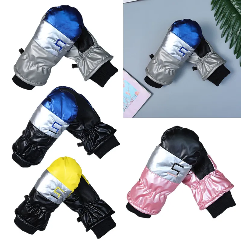 KLV Bright Face Children Winter Ski Gloves Thicken Anti-Slip Sports Mitten for 7-14Y Kids Boys Girls Outdoor Cycling Hiking 1pair cycling anti slip full finger gloves mtb bike gloves pad men women breathable anti shock sports warm gloves bicycle gloves