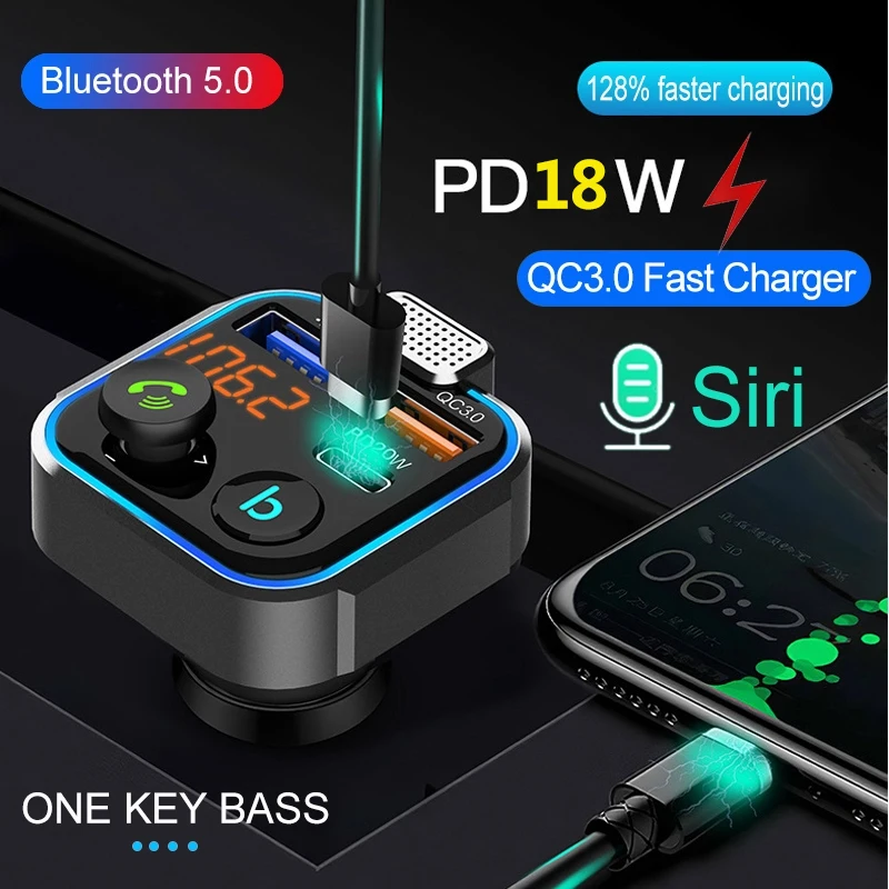 Быстрое зарядное устройство QC3.0 PD18W Bluetooth 5 0 FM-передатчик mp3-плеер с одним ключом