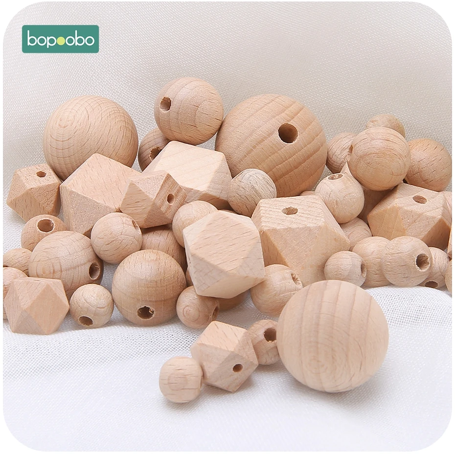 

Bopoobo 100pc 8-25mm Beech Wood Teether Wooden Beads Chewable Wood Tiny Rod Teething Hexagon Beads Diy Pendant Crafts Accessory