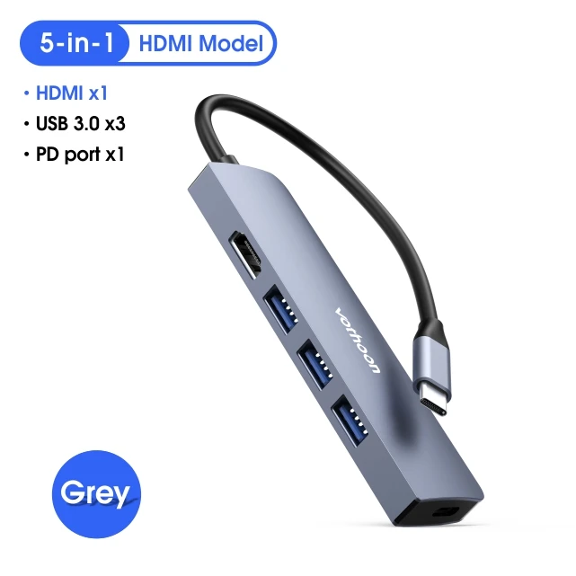 5-in-1 HDMI Model Votoon USB C концентратор типа C для мульти USB 3,0 концентратор HDMI адаптер для MacBook Pro huawei samsung S10 USB-C 3,1 сплиттер 3 порта USB концентратор - Цвет: 5-in-1 HDMI Model