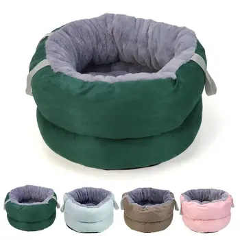 

Pet Round Cat Nest Pure Color Rabbit Plush Comfortable Cat Bed Small Dog Multifunctional Soft Doghouse Hot-selling Pet Products