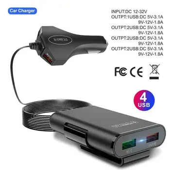 

4 Usb-poort Auto-oplader Quick Charge 3.0 Auto-Oplader Met Kabel Voor Tablet Smartphone Iphone X 8 7 Qc 3.0 Uitbreiding Adapter