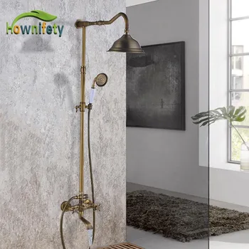 

Antique Brass Bathroom Shower Faucet Set Bathtub Shower Faucet Bath Shower Tap Rainfall Shower Head ceramics hand shower