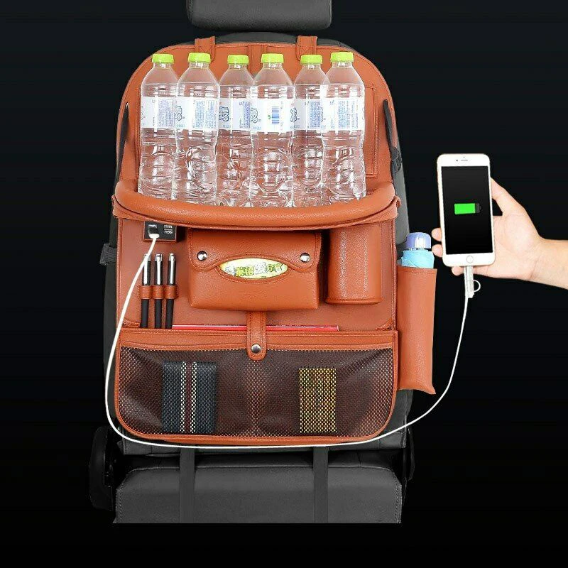 

4 USB Car Backseat Bag Car Organizer Charge Phone Storage Auto Accessories Back Seat Kid Table Drink Holder for Travel Organizer