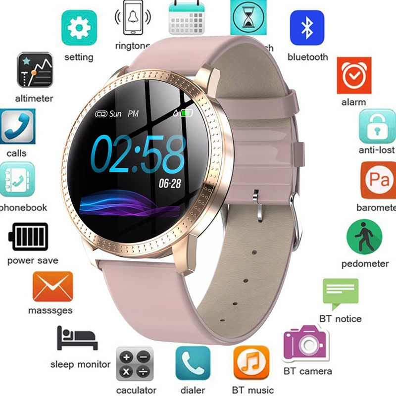

Smart watch VS V11 Q8 P68 waterproof Tempered glass Activity Fitness tracker Heart rate monitor BRIM Men women smartwatch CF18