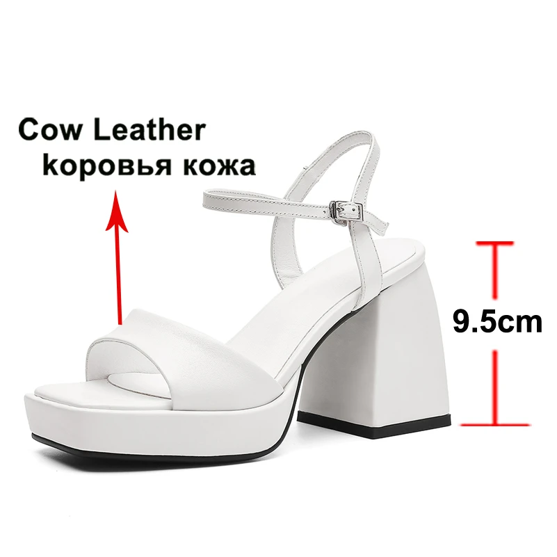 Women High Heels Platform High Heels Sandals Platform Sandals Women Genuine Leather Shoes Super High Heel Platform Sandals Buckle Thick Heel Square Toe