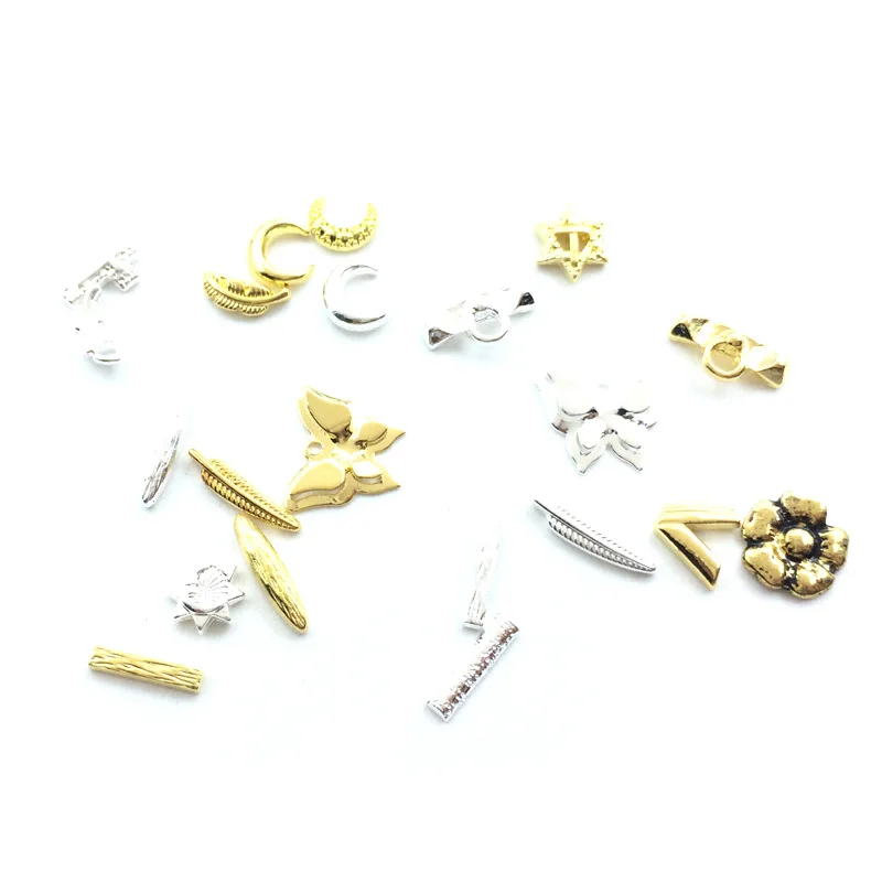 50pcs/pack Korea Alloy Nail Art Parts Charms Cross Moon Leaf Butterfly Flower Sun Iron Ring DIY Metal Accessories Sticker Tools 3