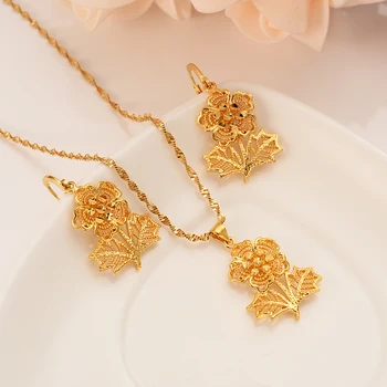 

Gold african Flower Jewelry sets for Bride Wedding party Jewelry Necklace pendant Earrings womenArab Jewelry Africa Gifts