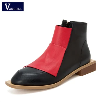 

Fashion shoes 2020 Spring Autumn women shoes Genuine Leather Square heel ankle boots for women high heel boots Round Toe shoes