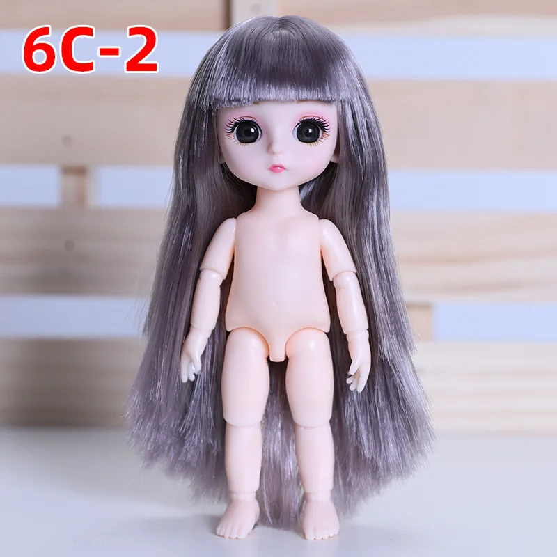 16cm 13 Movable Jointed Dolls Toys Mini Long Hair Head Baby Girl Doll DIY Makeup Naked Nude ob11 Body Dolls Toy for Girls Gift 11