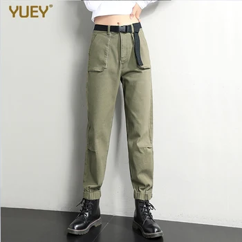 

Women's Hip Hop Army Green Casual Harem Pants Comfortable High Waist Nine Part Outdoor Jogger Pants For Travel Cargo Pants