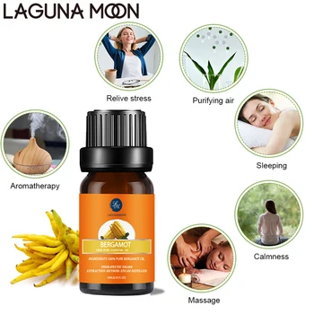 

Lagunamoon Bergamot 10ML Pure Essential Oil Massage Diffuser Aroma Jasmine Vetiver Cypress Cinnamon Oil Relive Stress Sleeping