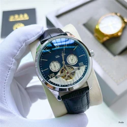 Reloj de pulsera de cuarzo para hombre, cronógrafo con correa de cuero tallado hueco, Tourbillon, 24 horas de indicación, calendario, parada, novedad de 2021
