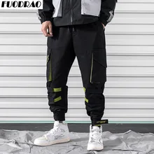 FUODRAO, японская Мужская Уличная одежда, много карманов, брюки-карго, Хлопковые Штаны для бега, мужские хип-хоп шаровары, мужские повседневные брюки K263