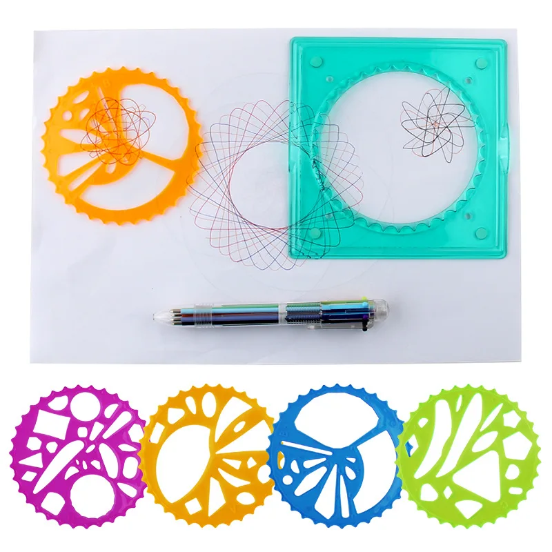

Children Creative Fine Art Mapping Flexible Spirograph Fantasy Set Bustling Curve Gear Painted Template Tool