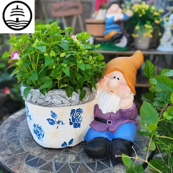 

BAO GUANG TA Arts Dwarfs Vase Decor Little Man Statue Succulent Plant Flower Pot Garden Decoration Court Landscape Gift R5755