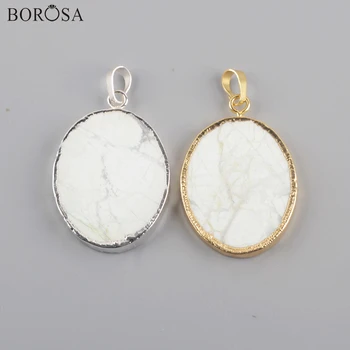 

BOROSA 5Pcs Oval Gold Color Natural Howlite Necklace Pendant Turquoises Pendant for Necklace Women Presents WX1501