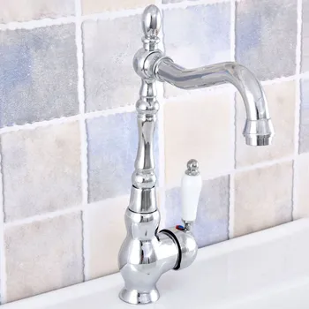 

Polished Chrome Brass Bathroom Kitchen Basin Sink Faucet Mixer Tap Swivel Spout Single Handle One Hole Deck Mounted msf651