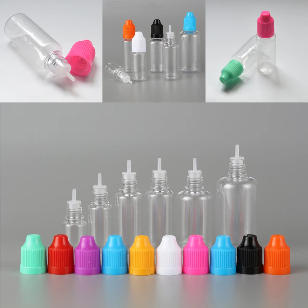 

5PCS 3ml-50ml PET Clear Plastic Empty Dropper Liquid Clear E-smoke Oil or Eye Water Bottle with Long Tip Cap + 1 Funnel