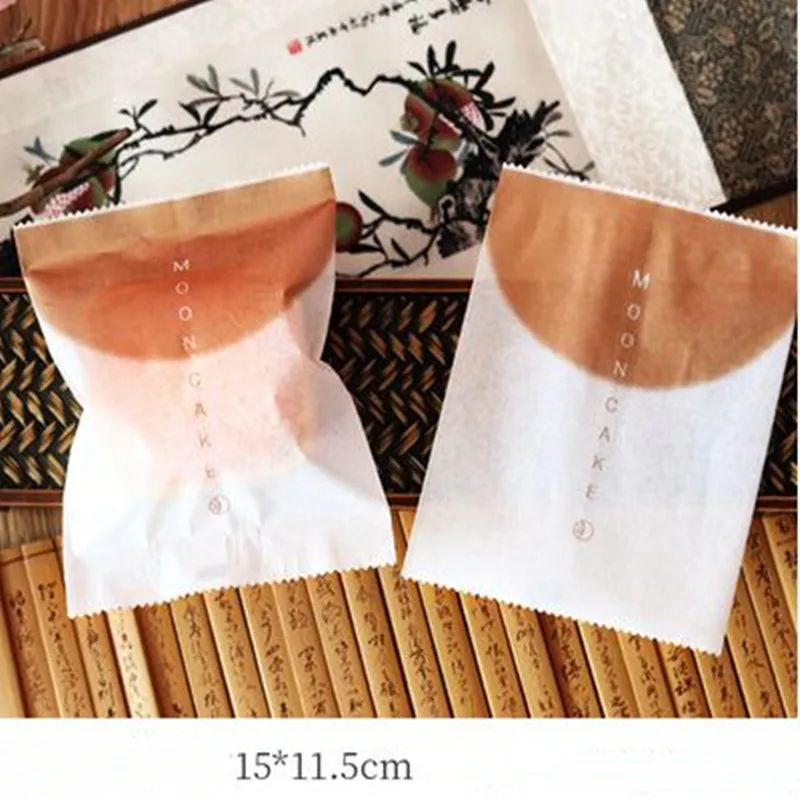

New hot sale DIY 100pcs 15x11.5cm Mid-Autumn mooncake bag yolk cake Waterproof and oil old taste 50g/80g/100g cotton paper bag
