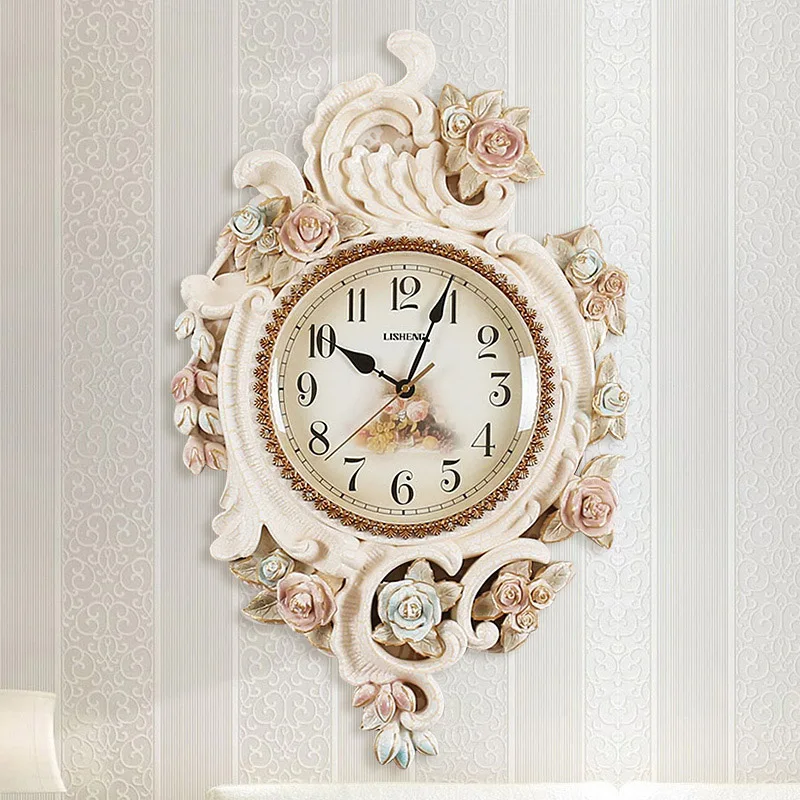 Large Circular Three-dimensional Carving Wall clock Flower Quartz Clock