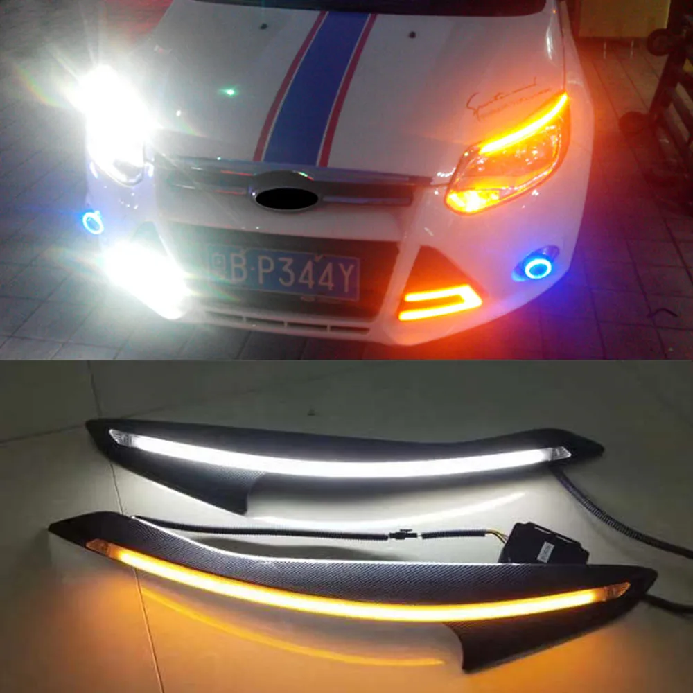 CSGJMY 2 шт. для Ford Focus 3 MK3 2012 2013 автомобильный головной светильник, украшение для бровей, сигнал поворота, DRL Светодиодный дневной ходовой светильник