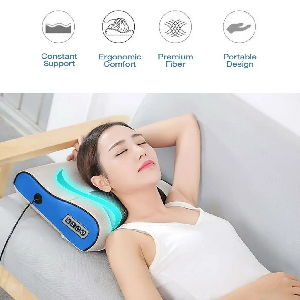 

Electric Heat Massage Pillow Kneading shiatsu Massager Neck Shoulder Pain Relief