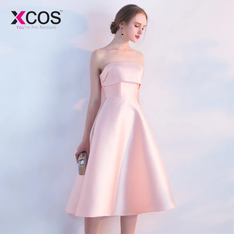 XCOS элегантное милое однотонное платье для выпускного вечера, вечерние коктейльные платья, недорогие платья - Цвет: Розовый