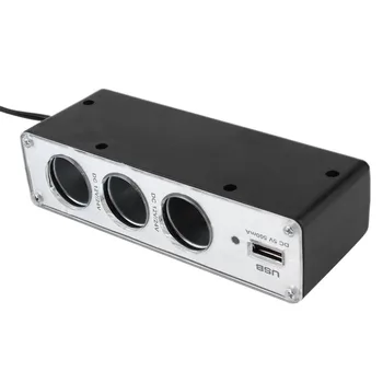 

High Quality 3 Way Car Cigarette Lighter Socket Splitter Charger Power Adapter DC+USB Port Plug 12V-24V drop Shipping Hot