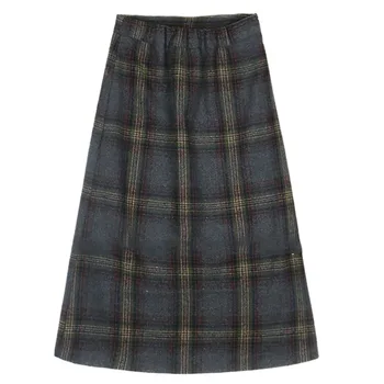 

Autumn Winter New Plaid Pattern Woolen Skirt Korean Style Classic Retro High Waist Women Skirt