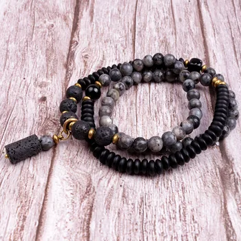 

Handmade Multilayer Natural Lava Stone & Natural Black Flash stone Bracelet Men Black Bracelet Women Spiritual Bracelets
