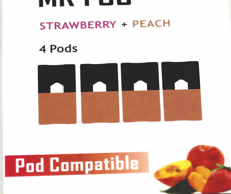 Mr Fog Замена Pod 1 мл бак распылитель совместим с JUUL упаковка из 4 шт 6% Nic - Цвет: Strawberry Peach