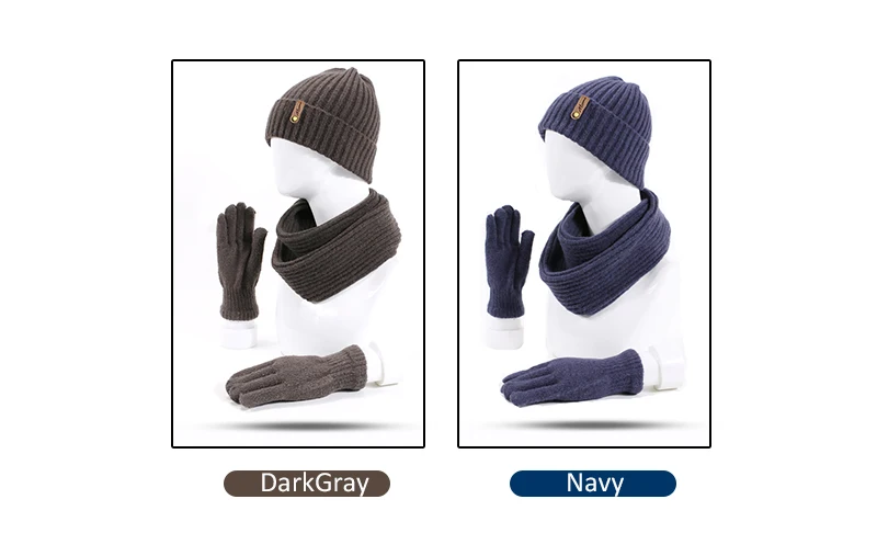 Зимняя женская мужская шапка шарф перчатки набор вязаный уличная теплая утолщенная унисекс комплект из 3 предметов Повседневная однотонная шапка шарф перчатки набор