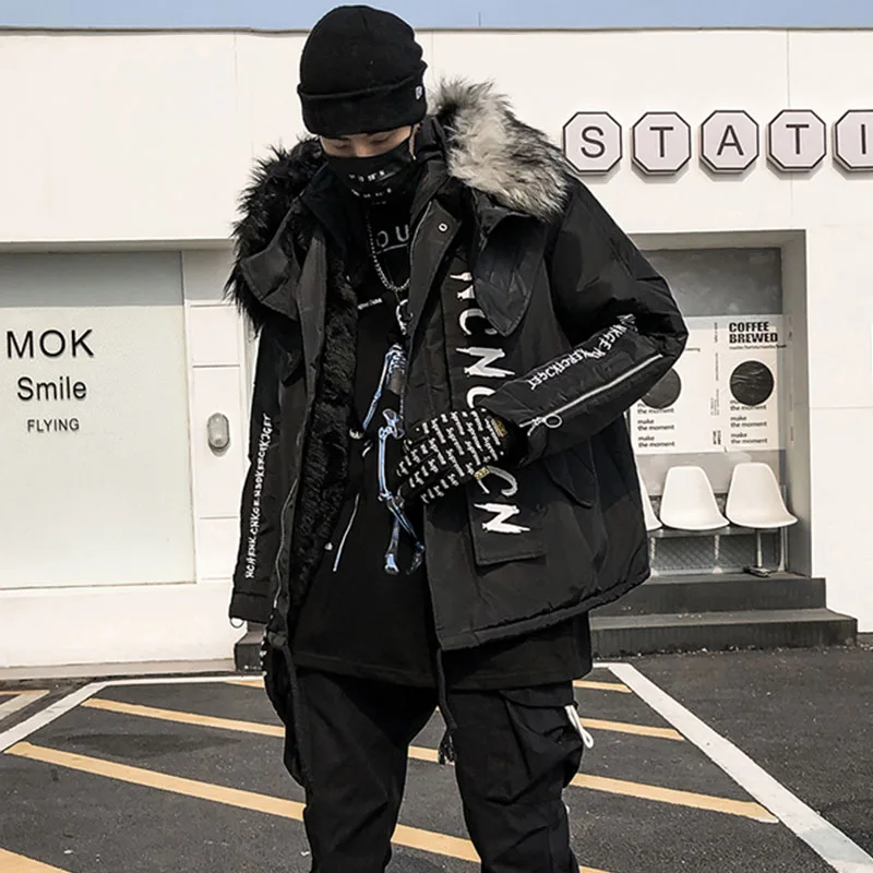 Зимние мужские Куртки Оверсайз хип хоп меховые пальто мужская зимняя куртка дизайн хип хоп черная уличная